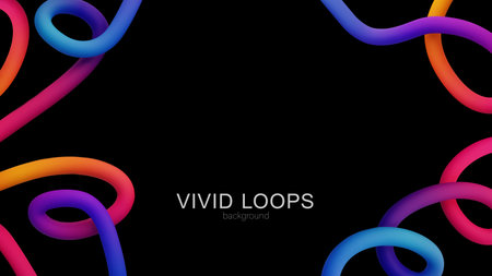 3D vector Vivid colored gradient loops create a vibrant abstract design against a dark black...
