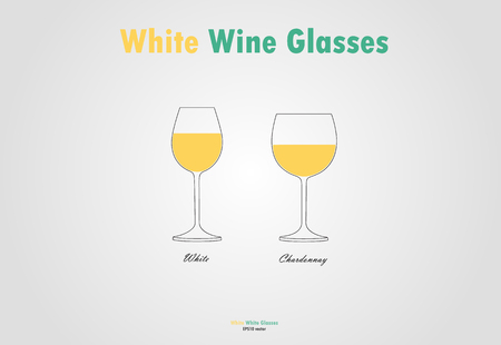 White wine glass silhouettes vector, yellow white on gray backgroundのイラスト素材