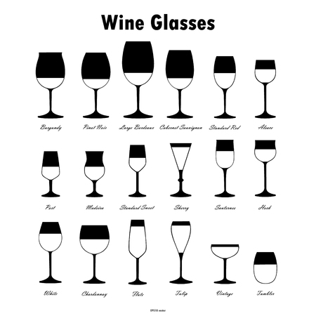 Wine glass silhouettes vector set on white backgroundのイラスト素材