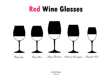 Red wine glass silhouettes vector black white on white  backgroundのイラスト素材