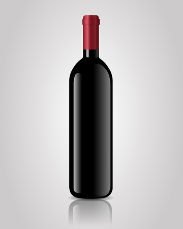 Bottle of red wine with mirror shadowのイラスト素材