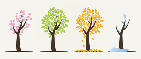 Set of four seasons trees. Winter, autumn, spring and summerのイラスト素材