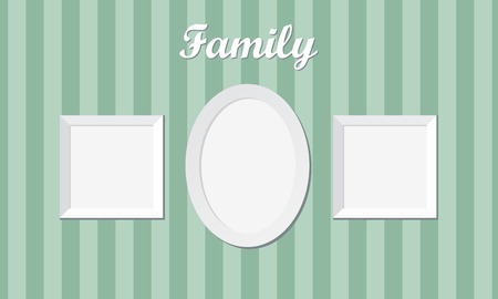 Three vintage family photo frames against the background of striped wallpaperのイラスト素材
