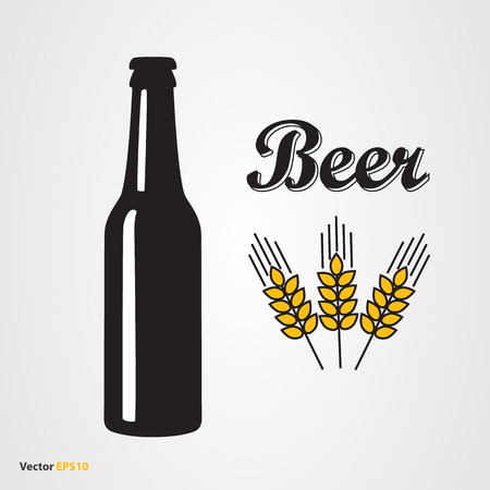 Bottle of beer with label  and three wheat earsのイラスト素材