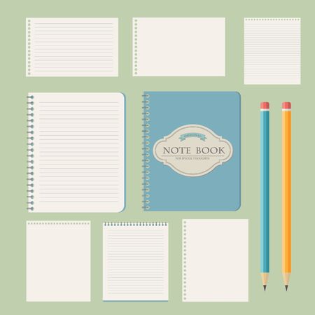 Set of write papers, pencils and and note books in vintage styleのイラスト素材