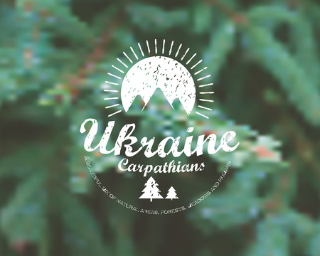 Card in retro style, Ukraine, Carpathians mountainsのイラスト素材