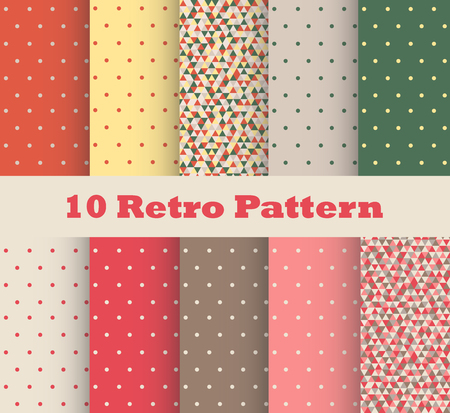 Set of retro patterns with polka dots in retro styleのイラスト素材