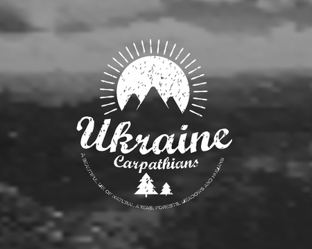 Card in retro style, Ukraine, Carpathians mountainsのイラスト素材