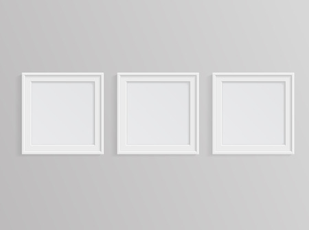 Set of white photo frames on gray wallのイラスト素材