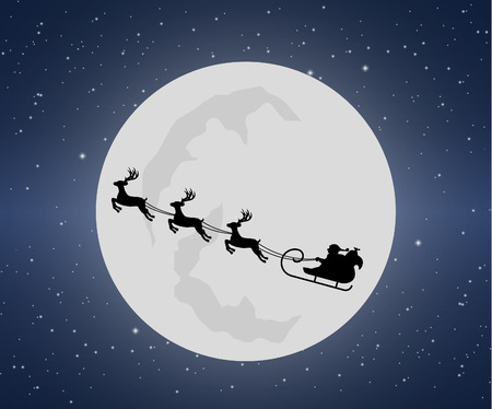 Santa's sleigh with reindeers on background of night sky with stars and moonのイラスト素材