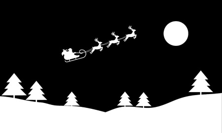 Santa Claus rides in a sleigh with their reindeer through the nightのイラスト素材