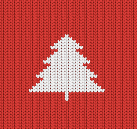 Knitted red Christmas pattern wiht Christmas tree, Christmas greeting card, seamless patternのイラスト素材