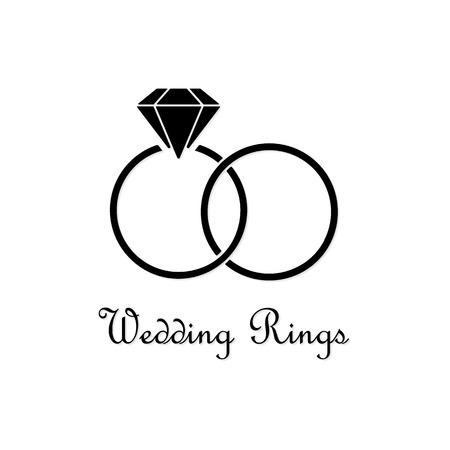 Black vector wedding rings, black silhouette on white backgroundのイラスト素材