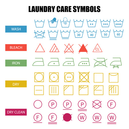 Laundry care symbols set. Wash, bleach, iron, dry and dry clean symbols.のイラスト素材