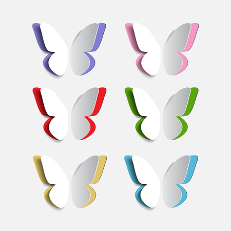 Set of six paper origami colorful butterfliesのイラスト素材