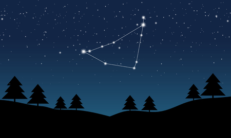 Vector illustration of Capricorn constellation on the background of starry sky and night landscapeのイラスト素材