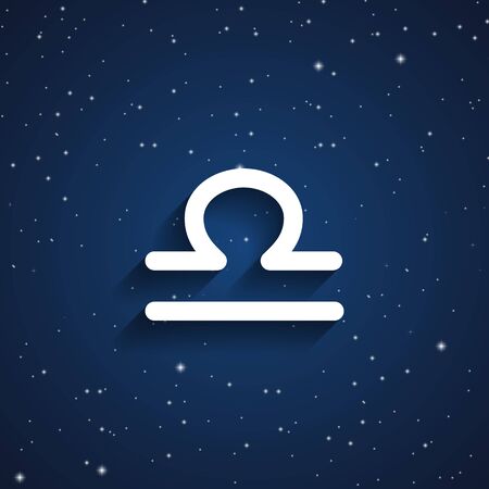 Libra  zodiac symbol, white zodiac icon on the background of dark blue starry skyのイラスト素材