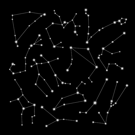 Set of zodiac constellation on the black backgroundのイラスト素材