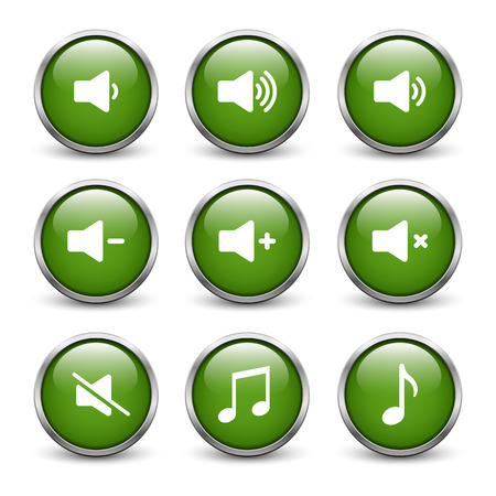 Set of green sound buttons with metal frame and shadowのイラスト素材