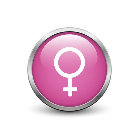 Female gender symbol, pink button with metal frame and shadowのイラスト素材