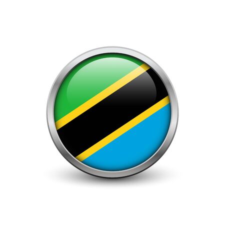 Flag of Tanzania, button with metal frame and shadow.のイラスト素材