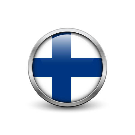 Flag of Finland, button with metal frame and shadowのイラスト素材