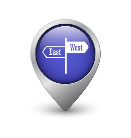 East West map pointer, blue with metal frame and shadowのイラスト素材