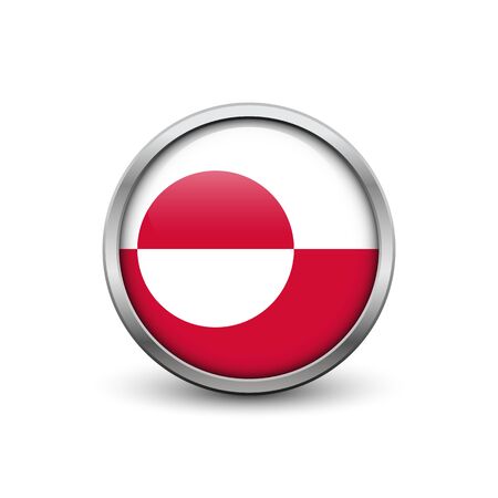 Flag of Greenland, button with metal frame and shadowのイラスト素材