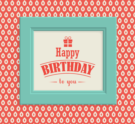 Happy Birthday greeting card in vintage style, frame on the background of pattern wallpaperのイラスト素材