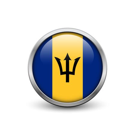 Flag of Barbados, button with metal frame and shadowのイラスト素材