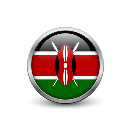 Flag of Kenya, button with metal frame and shadowのイラスト素材