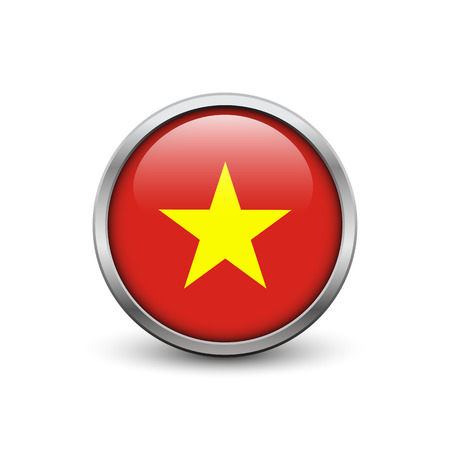 Flag of Vietnam, button with metal frame and shadowのイラスト素材