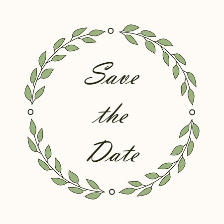 Round floral rustic frame, simple  save the date floral wreaths on white backgroundのイラスト素材