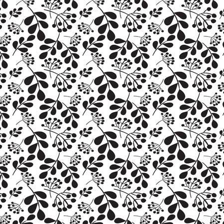 Rustic floral seamless pattern, black plants ob white backgroundのイラスト素材