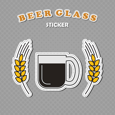 Beer mug with two wheat spikes stickers, beer icon, vector illustrationのイラスト素材