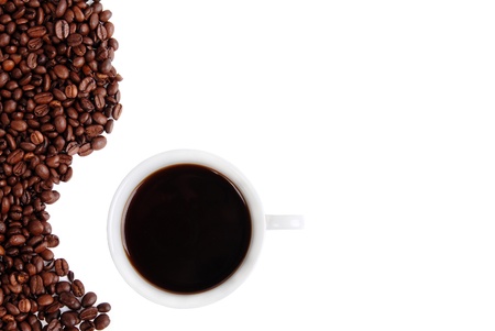 wave from coffe grains around the cup of coffeeの写真素材