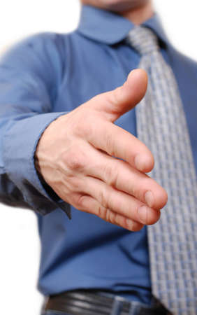 Closeup view on outstretched for handshake man hand の写真素材