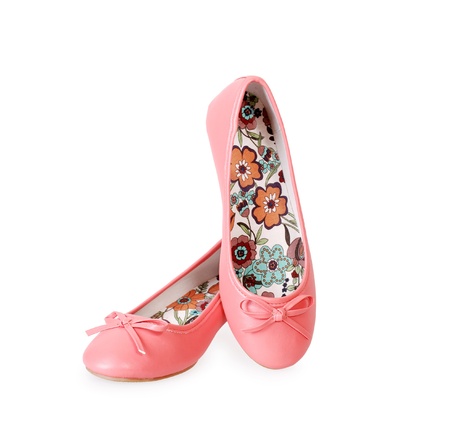 Pairs of fashionable pink shoes without heel isolated on white  Ballet flatsの写真素材