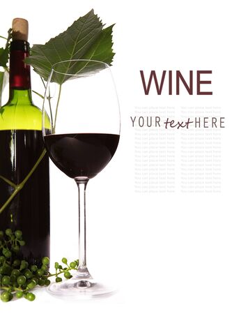 Background with red wine, goblet and green branch の写真素材