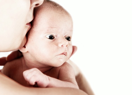 Newborn baby in mother handsの写真素材