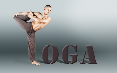 Word "YOGA" with man body in yoga poseの写真素材
