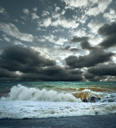 View of Sea surf stormy landscape with cloudy skyの写真素材