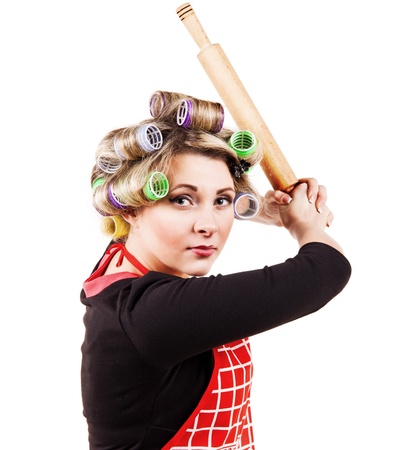 Comic scene - housewife in baseball batter player poseの写真素材