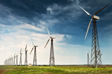 Nature landscape with wind energy generator stationの写真素材