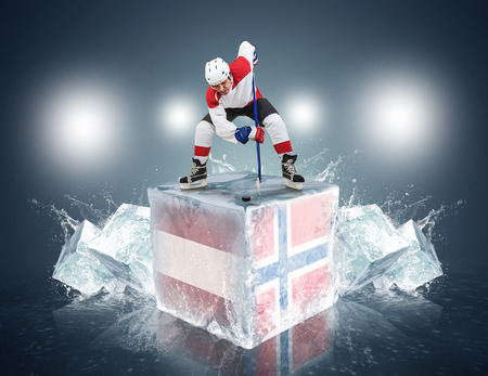 Austria - Norway game  Face-off player on the ice cube の写真素材