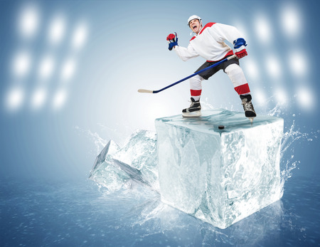 Hockey player on ice cube の写真素材