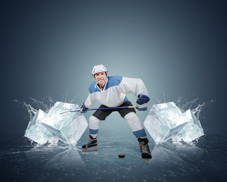 Hockey player with ice cubesの写真素材
