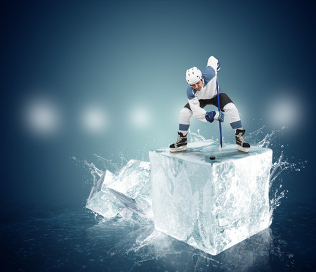 Hockey player on the ice Cube - face-off momentの写真素材