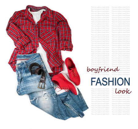 Boy friend trendy look costume on white backgroundの写真素材
