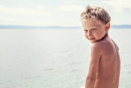 Little boy sea portraitの写真素材